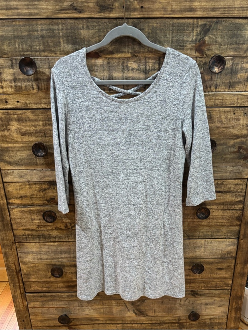 Olivia‎ Rae Heather Gray Crisscross Back Long Sleeve Dress